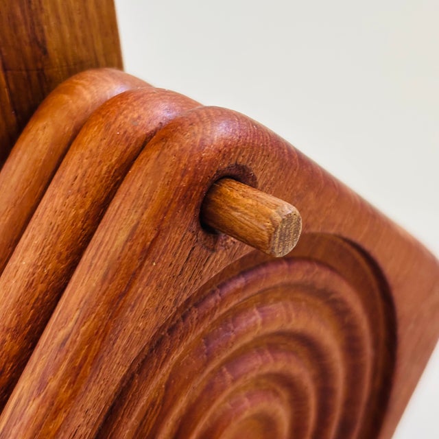 Wood Mid Century Teak Hanging Coaster Set - Set of 6 Coasters With Holder - 1970s For Sale - Image 7 of 14