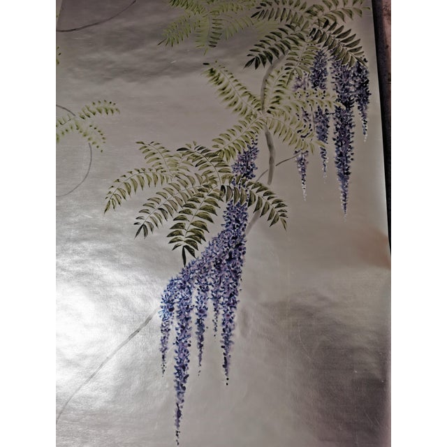 Not Yet Made - Made To Order Silver Leaf Chinoiserie Hand‑Painted Wisteria Wall Panels (Set of 1) For Sale - Image 5 of 5