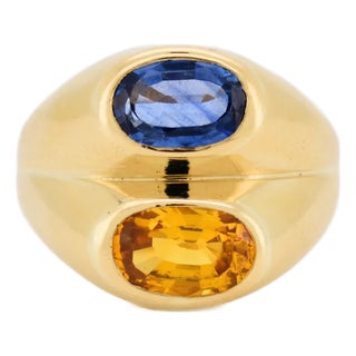 Circa 1970 Double Jonc Ring in 18k Gold, Yellow Sapphire and Blue Sapphire For Sale