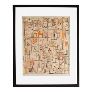 Harry Hilson Signed 1960s Abstract Ink and Watercolor Drawing For Sale