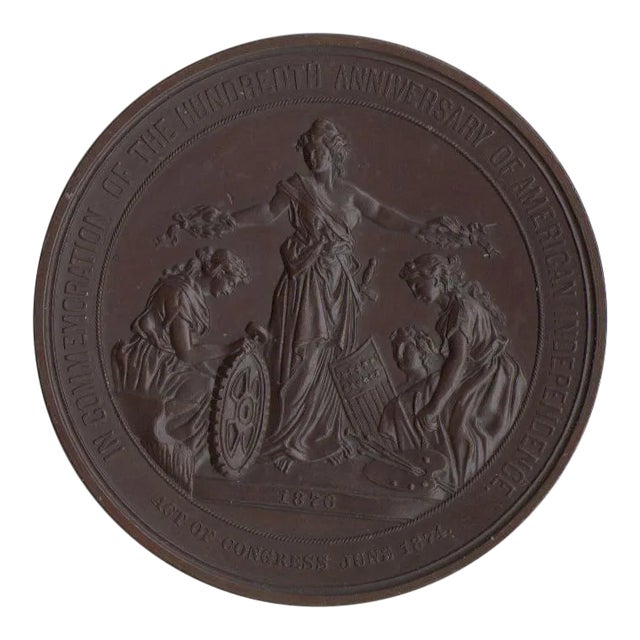100 Years of American Independence Antique Bronze Sculptural Medallion For Sale