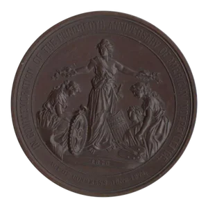 100 Years of American Independence Antique Bronze Sculptural Medallion