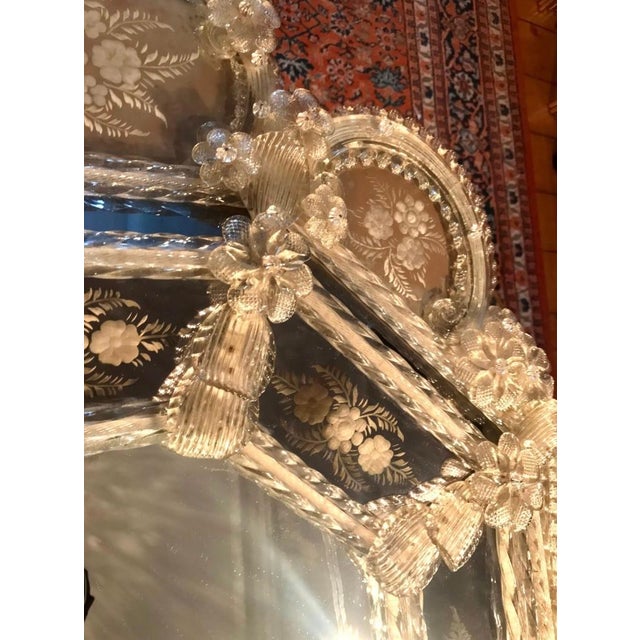 White Venetian Palazzo Faceted Murano Glass 3-Tiered Mirror, 1920s For Sale - Image 8 of 9