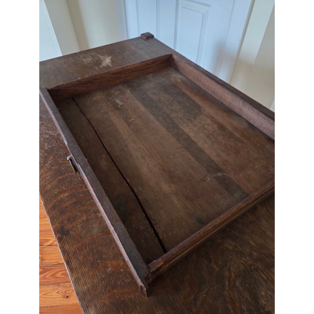 1900 - 1909 Antique Mission Oak Arts & Crafts Desk / Library Table With Built-in Bookcases (Circa 1900s) For Sale - Image 5 of 13