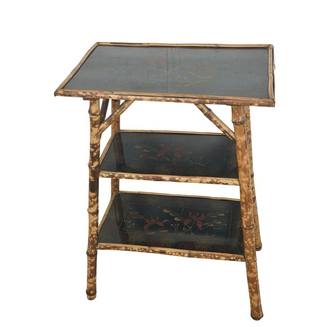 Early 20th Century Antique Aesthetic Movement Tiger Bamboo Three-Tier Side Table For Sale - Image 5 of 12