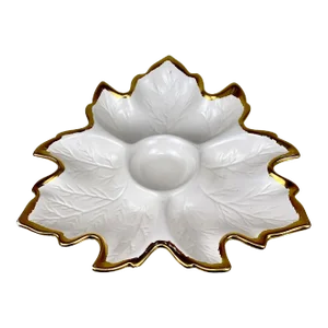 Mid-Century Porcelain Golden Foliage Centerpiece Serving Platter