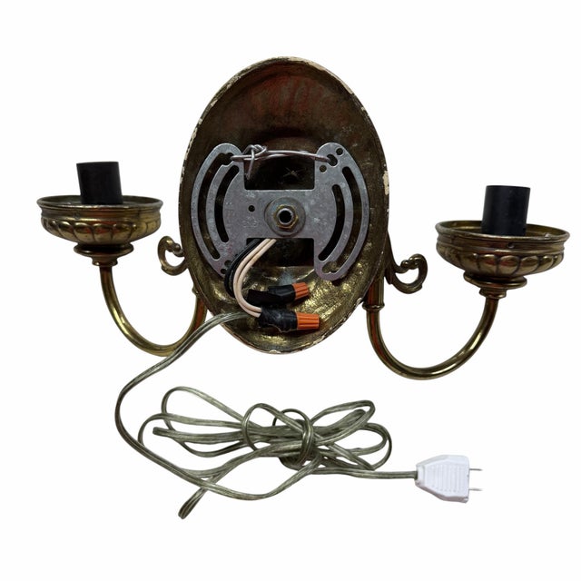 English Vintage Brass Two Arm Electric Wall Sconce For Sale - Image 3 of 4