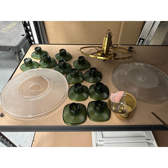 1960s 1960s, Brass Pendant in Clear and Green Crystal by Carl Fagerlund for Orrefors For Sale - Image 5 of 10