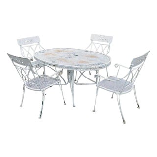 Vintage Wrought Iron Salterini Style Garden Patio Dining Set - 5 Pc Set For Sale