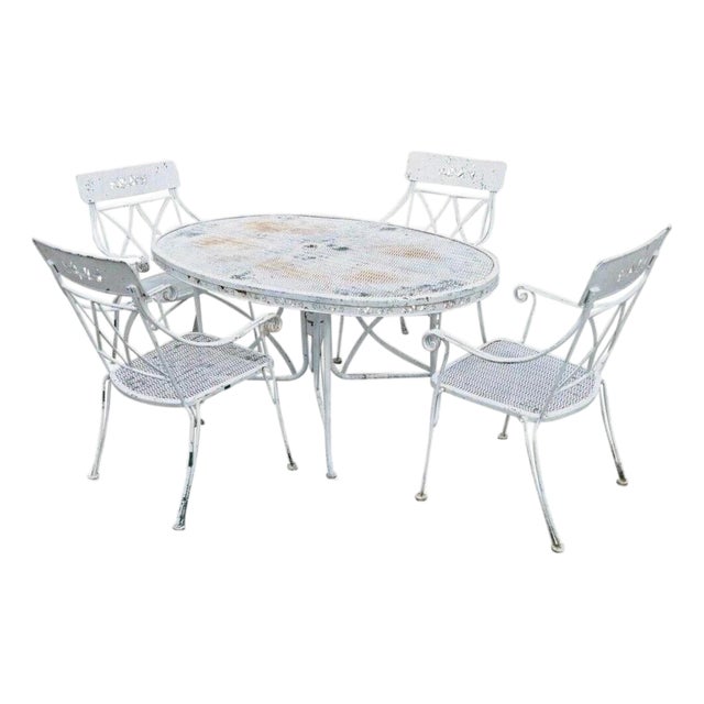 Vintage Wrought Iron Salterini Style Garden Patio Dining Set - 5 Pc Set For Sale