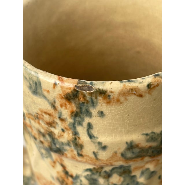 Ceramic 19th Century Antique Spongeware Stoneware Pitcher - Blue & Ochre Salt Glaze For Sale - Image 7 of 10