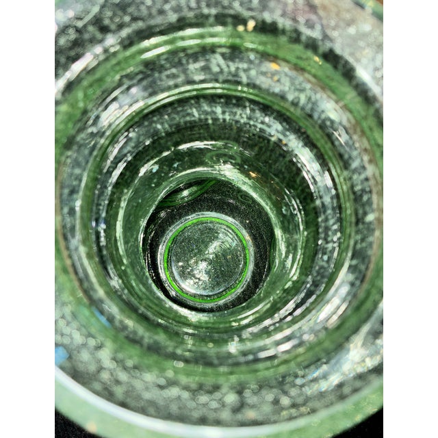 Verrerie De Biot Vintage Hand-Blown Biot France Seeded Bubble Glass Vase With Etched Ship For Sale In Chicago - Image 6 of 10
