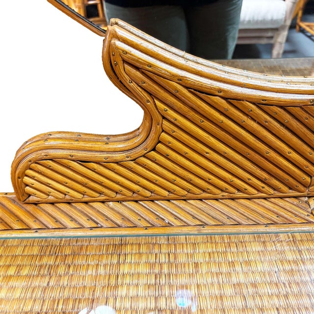 Restored Art Deco Stick Reed Rattan Vanity W/ Round Mirror & Stool For Sale - Image 12 of 17