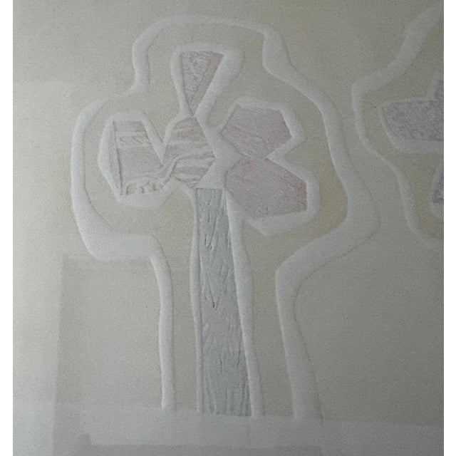 Contemporary Vintage Sherry Schrut Linocut With Paint, Framed For Sale - Image 3 of 3