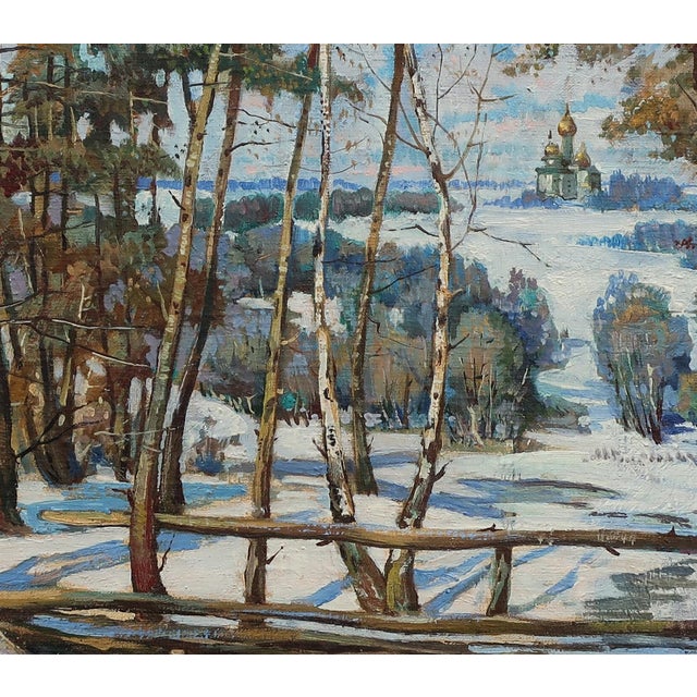 Winter Landscape Oil Painting, Antique Impressionism, Ukrainian Artist 60-70 For Sale - Image 4 of 6