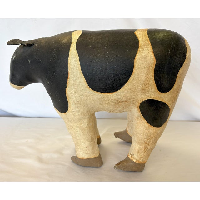 Mid 20th Century Vintage Artisan Crafted Folk Art Canvas Stuffed and Painted Cow Soft Sculpture For Sale - Image 5 of 12