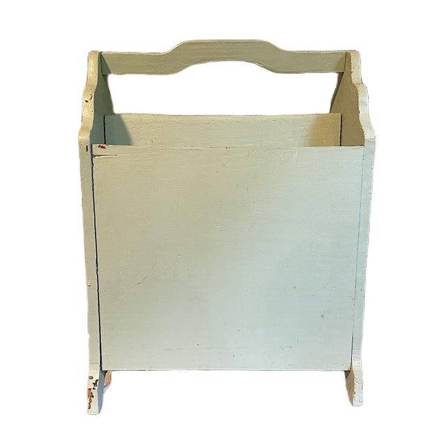 Shabby Chic Mid 20th Century Vintage Shabby Chic Mid Century Hand Crafted Wood Magazine Rack in French Blue For Sale - Image 3 of 4