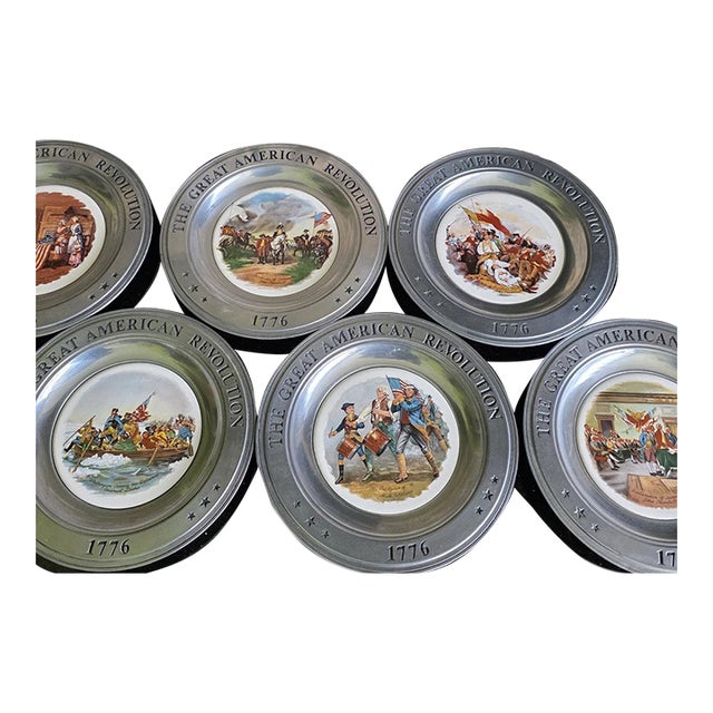American Revolution Pewter Bicentennial Patriotic Plates 1776-1976 Complete Set For Sale
