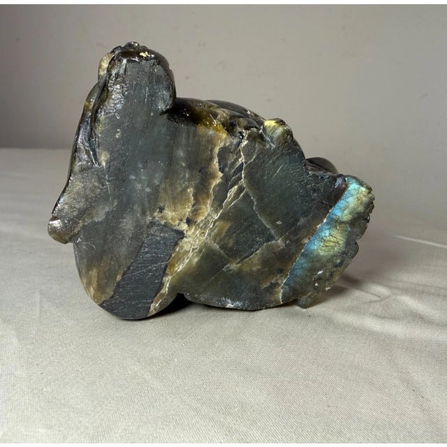 Vintage Hand Carved Natural Labradorite Crystal Stone Buddha Sculpture Statue For Sale - Image 13 of 15