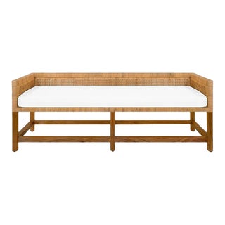 Matthew Izzo Home Cane Bench With Ivory Linen Seat Cushion For Sale
