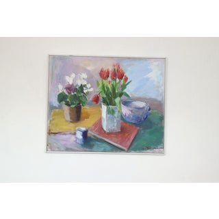 Ove Månsson, Still Life with Tulips, 1950s, Oil on Canvas, Framed For Sale