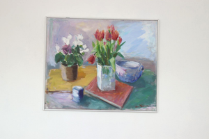 Ove Månsson, Still Life with Tulips, 1950s, Oil on Canvas, Framed