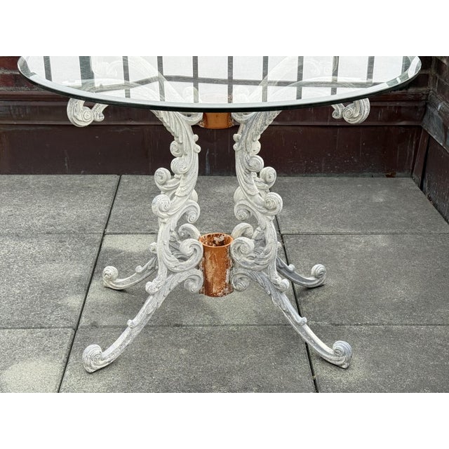 Vintage Rococo-Style Painted Cast-Iron Pedestal Table With Round Glass Top For Sale - Image 9 of 15