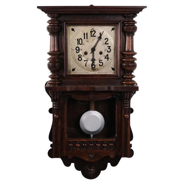 Vintage Oak Wall Clock with Carved Details, 1920s For Sale - Image 9 of 9