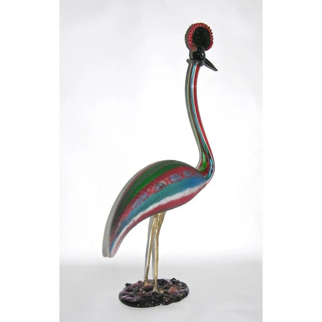 Vintage Italian Tall Jewel-Like Red Blue Green White Glass Crested Bird For Sale In New York - Image 6 of 10