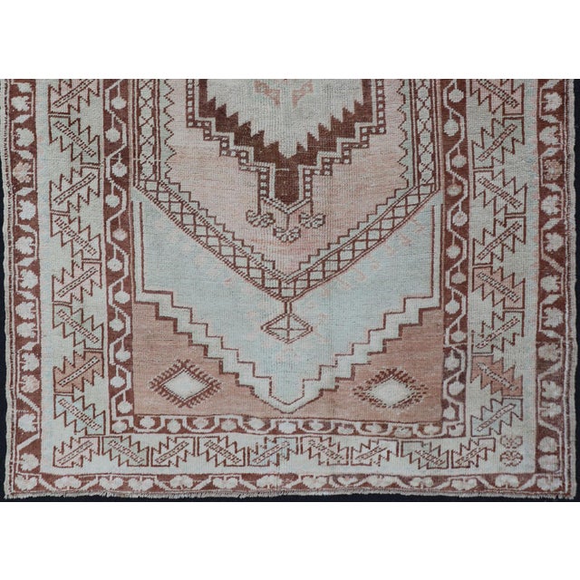 Tribal Vintage Turkish Oushak Rug With Traditional Design in Muted Blue, Brown, Salmon 3'6 X 5'7 For Sale - Image 3 of 11