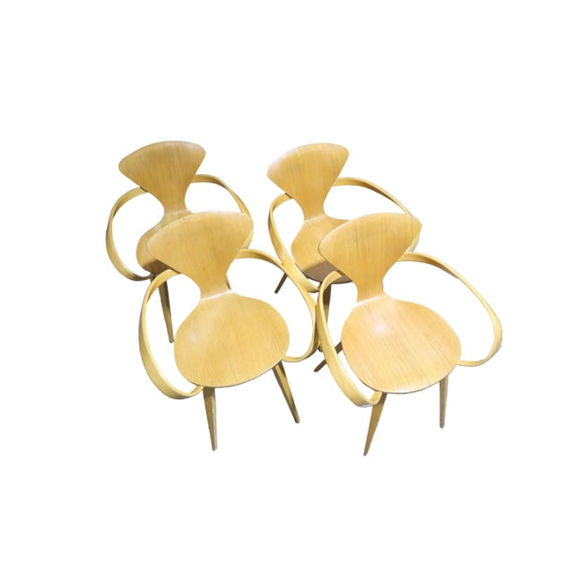 Gorgeous set of 4 Norman Cherner pretzel chairs designed in 1958. These chairs are a wonderful representation of the...