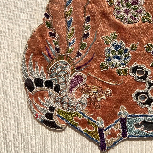 Textile Mid 19th Century Pair Framed Chinese Qing Dynasty Silk Court Embroidery Textile Panels For Sale - Image 7 of 9