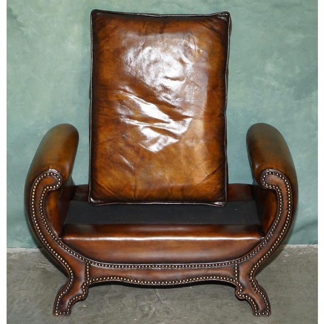 Antique Edwardian Sculptural Leather Scroll End Ottomans, 1910, Set of 2 For Sale - Image 15 of 18