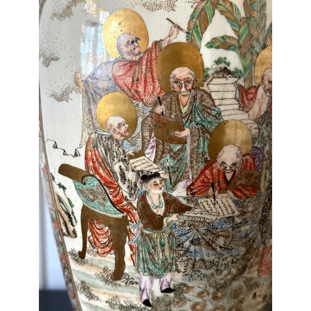 Large Pair Japanese Satsuma Ceramic Vases Kozan Meiji Period For Sale - Image 10 of 18
