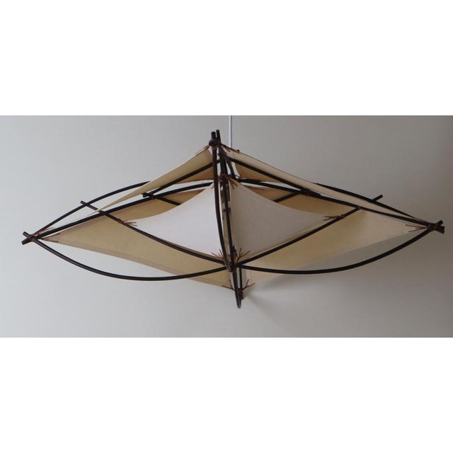 Wood Mid-Century Modern Architectural Ceiling Light in Bamboo and Textile, 1970s For Sale - Image 7 of 16