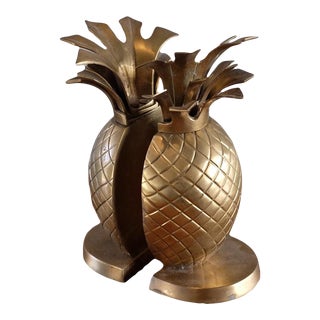 Vintage Brass Mid-Century Modern Pineapple Bookends-a Pair For Sale