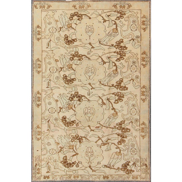 All-Over Entwined Blossoms Vintage Turkish Oushak Rug in Brown, Taupe, Cream For Sale - Image 10 of 10