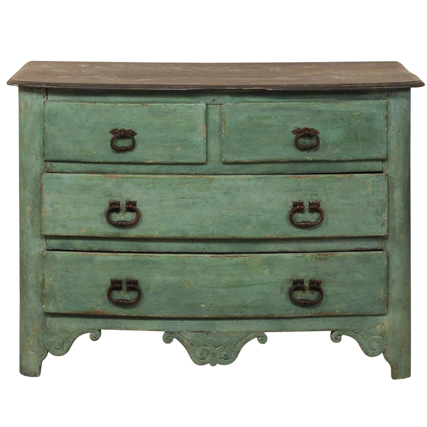 18th Century French Chest Of Four Drawers With Hues Of Sea Green
