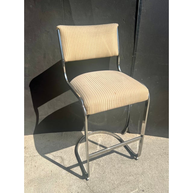1970s Set of 4 1970s Milo Baughman Style Modernist Chrome Bar Stools by Cal-Style – Project Set For Sale - Image 5 of 17