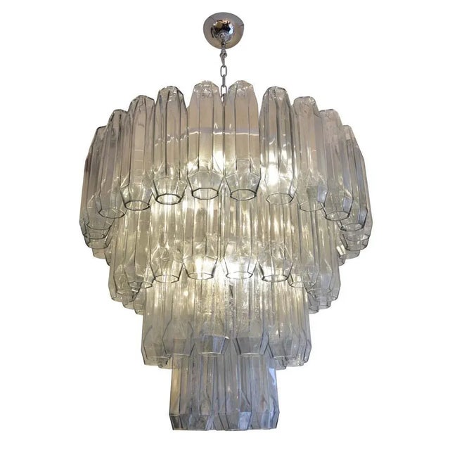 Large Pearl Grey Blown Murano Poliedri Glass Chandelier, 1980s For Sale - Image 9 of 10