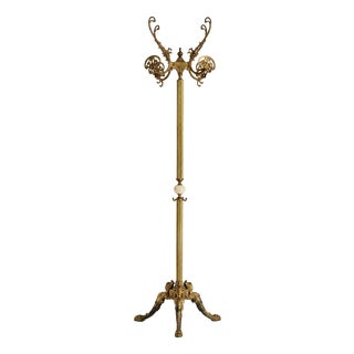 Vintage Italian Brass Hall Tree with Marble Sphere and Rotating Crown, 1960s For Sale
