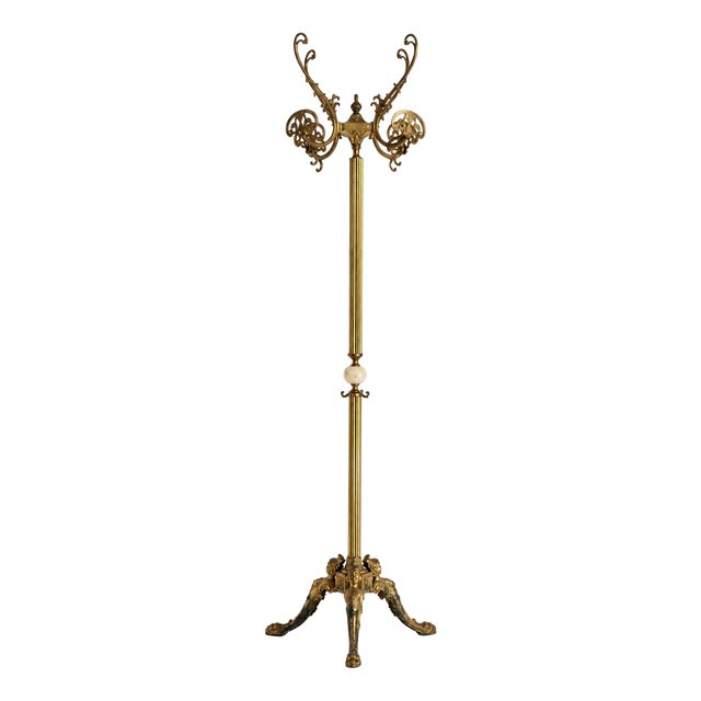 Vintage Italian Brass Hall Tree with Marble Sphere and Rotating Crown, 1960s For Sale