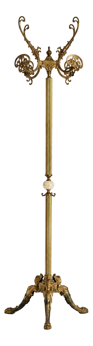 Vintage Italian Brass Hall Tree with Marble Sphere and Rotating Crown, 1960s