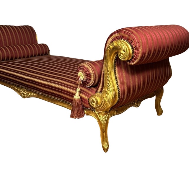 Late 20th Century Regency Style Carved Giltwood Daybed in Red Striped Upholstery For Sale - Image 5 of 5