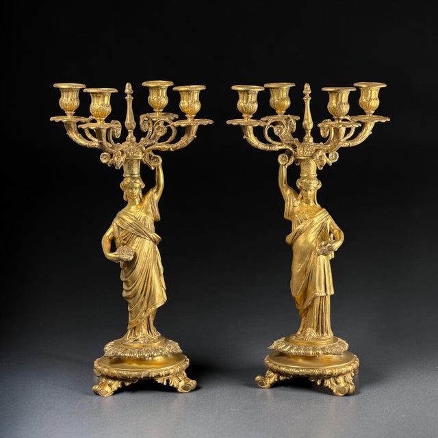 French Empire Revival Gilt Bronze Figural Candelabras, Late 19th Century, Set of 2 For Sale - Image 18 of 18