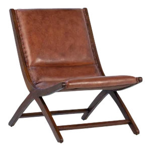 Brown Teak & Leather Lounge Chair