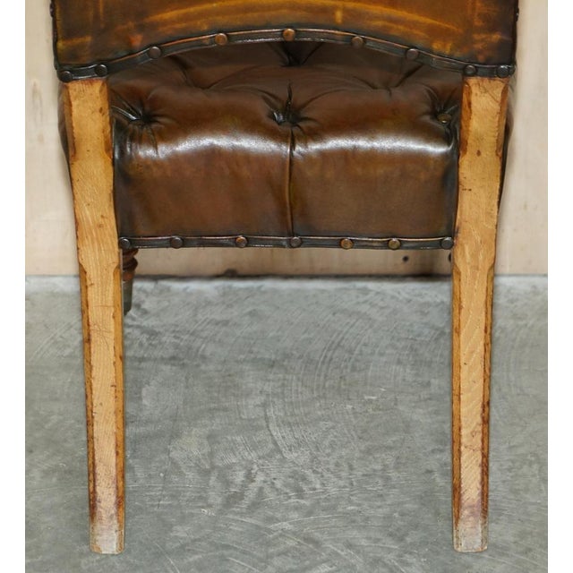 Antique Regency Brown Leather & Oak Chesterfield Desk Chair, 1820s For Sale - Image 18 of 18
