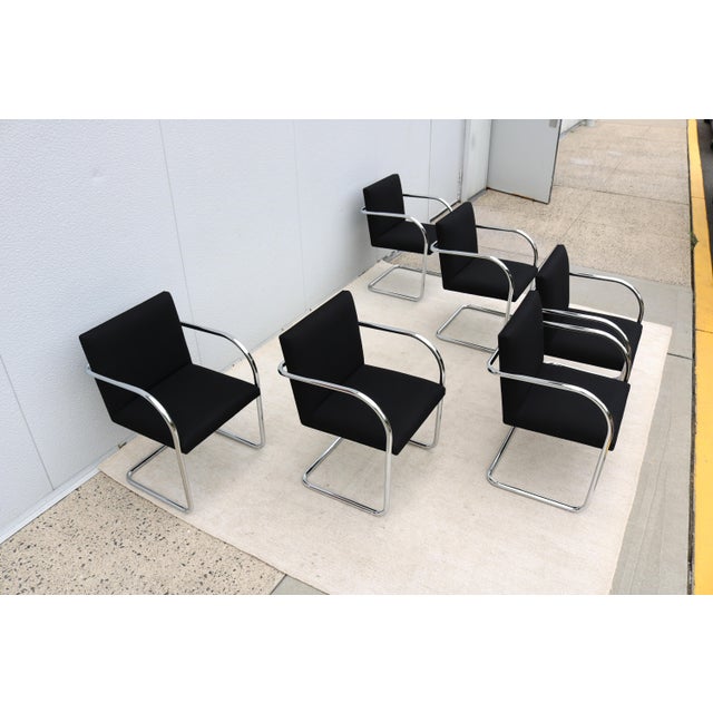 Metal Ludwig Mies Van Der Rohe Brno Tubular Chairs in Black Fabric by Gordon - Set of 6 For Sale - Image 7 of 18