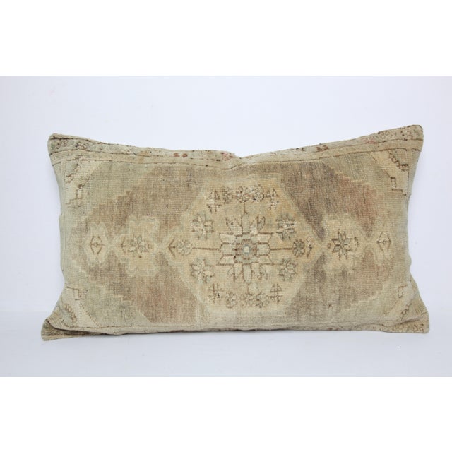 Textile Authentic Vintage Soft Coler Tones Turkish Over Size Rug Pillow -16'' X 30'' For Sale - Image 7 of 11