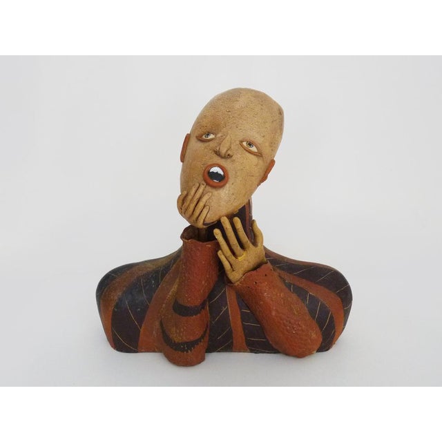 Art Deco Commedia Dell'Arte Bust in Polychrome Terracotta For Sale - Image 11 of 11
